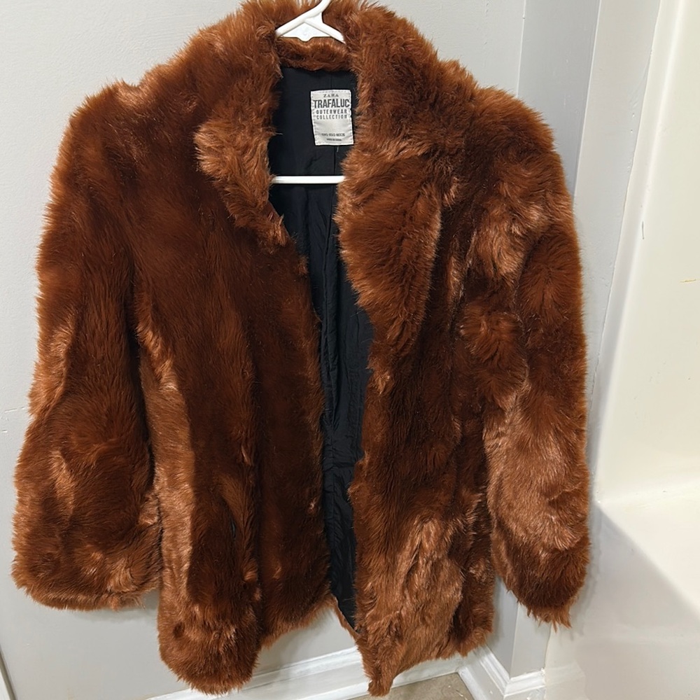 Traffic People Brown Faux Fur Coat